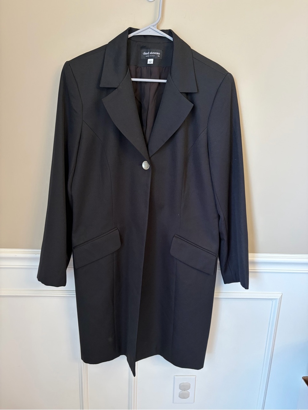 Chad Stevens Women's Vintage Long Black Blazer, Size 12, Goth Grunge 90’s